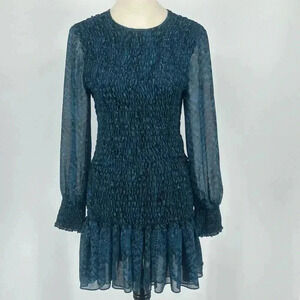 MISA Los Angeles Roisin Dress Teal Snake Womens Size M Coquette Cottagecore EUC